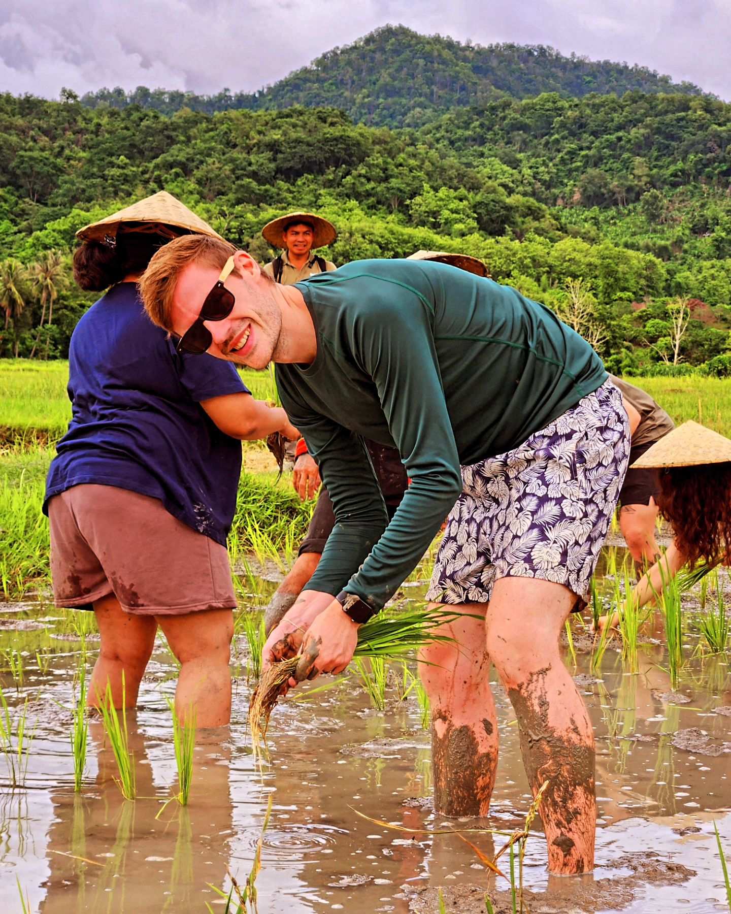 Ben Townsend in a rice field in Laos